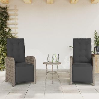 vidaXL Sillones Reclinables Jard&iacute;n Con Reposapi&eacute;s 2 Uds Rat&aacute;n Pe Gris Vidaxl
