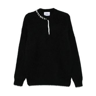 BONSAI Truien & Vesten, Heren, Zwart, M, Zwarte Mohair Trui met Borduurwerk