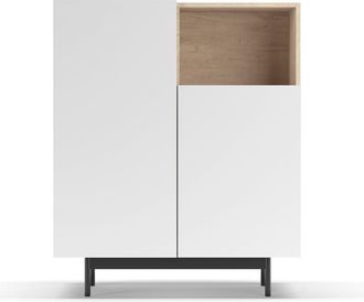 HERDASA Aparador 1 hueco de melamina roble y blanco patas grafito 110x90x34cm