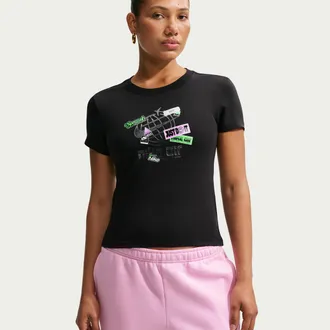 Nike Womens Nike Sportswear Chill Knit Slim Mod-Cropped T-Shirt in Black | IM6408-010