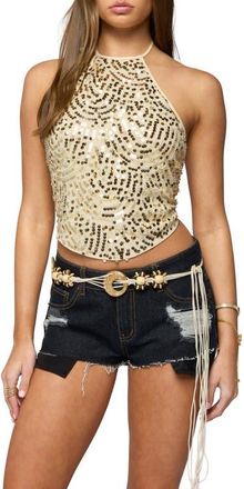 Edikted Ilaria Seqiun Halter Lace-Up Top in Gold at Nordstrom, Size X-Large