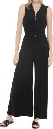 Joseph Ribkoff Silky Knit Zip Front Wide Leg Jumpsuit In Black
