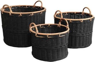 Happimess Vista Handwoven Rattan Nesting Storage Baskets with Handles in Black at Nordstrom