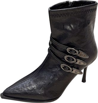 Generic Black Women Fashionable Ankle Boots Featuring Pointed Toe and Side Zipper Design High Heel for Winter