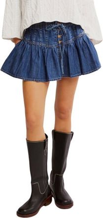Free People Roselle Drawstring Denim Miniskirt in High Tide at Nordstrom, Size X-Large