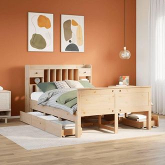 vidaXL Vidaxl - Cama Con Estanter&iacute;a Sin Colch&oacute;n Madera Maciza De Pino 150x200cm