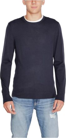 Calvin Klein Jeans Round-neck Knitwear, male, Blue, Size: S Wool Crew Neck Sweater