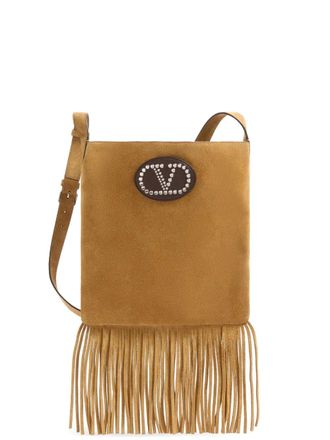 Valentino Garavani Borsa messenger con frange - Toni neutri