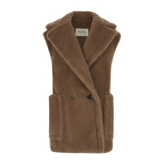Max Mara Waistcoats, female, Brown, XS, Wool and alpaca Teddy gilet