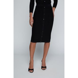 L'agence Melania Pointelle Button Front Sweater Skirt in Black at Nordstrom, Size X-Large