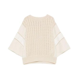 Max Mara Round-neck Knitwear, female, Beige, Size: XS Maglione a trecce con pannelli