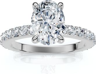 Pompeii3 1 1/2Ct Oval Diamond Engagement Side Stone Ring Gold Lab Grown