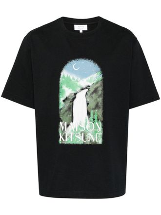 Maison Kitsun&eacute; waterfall oversize T-shirt - men - Cotton - L - Black