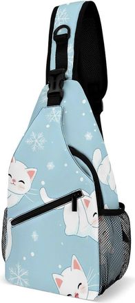 Generic Cute Cat Snowflakes Mens Crossbody Chest Sling Bag for Travel Hiking Lightweight Shoulder Bags with Small Side