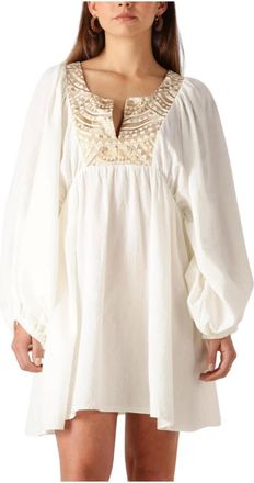 Greek Archaic Kori Kleedjes, Dames, Wit, S, Linnen, Witte Linnen Mini Jurk