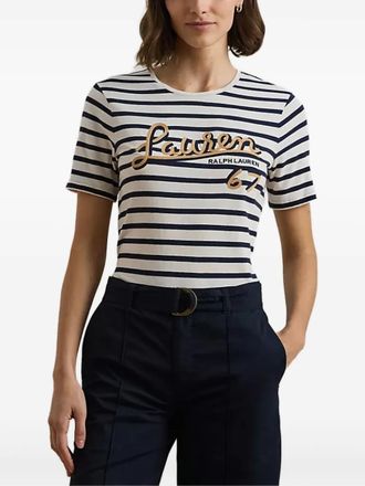 Lauren Ralph Lauren T-shirt a righe con ricamo - Bianco
