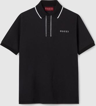 Gucci Cotton Piquet Polo Shirt With Embroidery, Size XXXL, Black