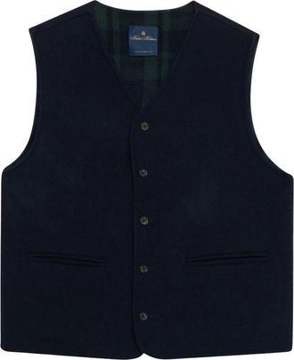 Brooks Brothers Omkeerbaar Blackwatch Gebreid Vest - Heren - Bodywarmers - Blauw - L - Wol - Jassen