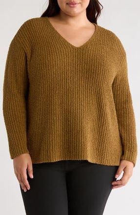 Eileen Fisher V-Neck Organic Cotton & Cashmere Blend Sweater in Gold Leaf at Nordstrom Rack, Size 1X