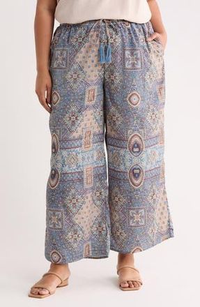 T Tahari Patchwork Print Pull-On Wide Leg Pants in Blue Patchwork Print at Nordstrom Rack, Size 3X