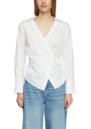 Comma Langarmbluse COMMA, Damen, Gr. 38, wei&szlig;, Web, Obermaterial: 71% Baumwolle, 26% Polyamid, 3% Elasthan, unifarben, tailliert h&uuml;ftbedeckend, V-Ausschnitt