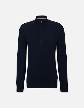 HUGO BOSS Mens Boss Ebrando P Half Zip Knitwear Dark Blue - Navy - Size: 42