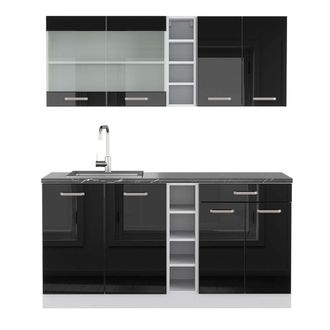 Vicco Cocina Vers&aacute;til R-line, Negro Brillo/blanco, 160 Cm, Et Antracita