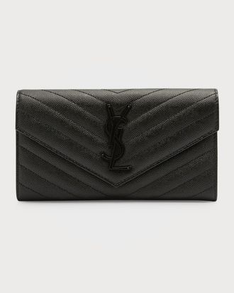 Saint Laurent YSL Monogram Large Flap Wallet in Grained Leather