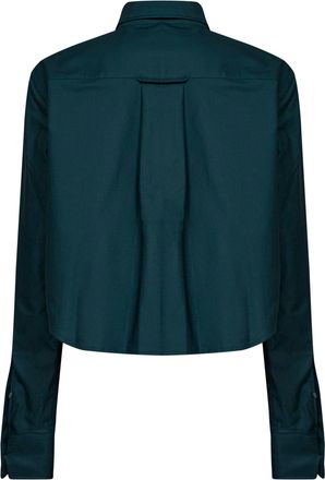 Ami Womens Shirt Cropped Cotton Poplin Green