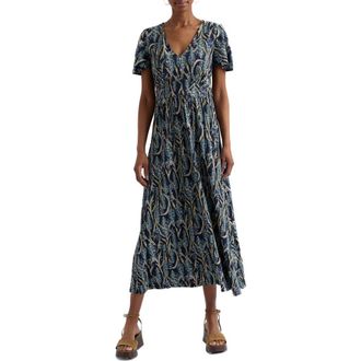 Seasalt Cornwall Chateaux Floral Organic Cotton Midi Dress in Red Hot Poker Maritime at Nordstrom, Size 10 Us