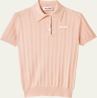 Miu Miu Cashmere Pointelle Cable-Knit Polo