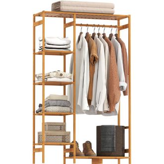HOMCOM Homcom - Perchero De Pie De Bamb&uacute; Perchero Para Ropa Con Estante De Almacenamiento De 6 Niveles Y Varilla Colgante Para Sal&oacute;n Dormitorio 90x30x145 Cm