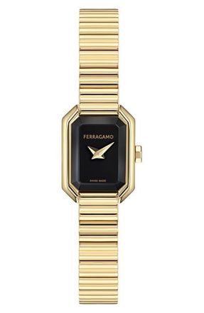 Ferragamo Crystal Petite Bracelet Watch, 15mm x 20mm in Yellow Gold/black at Nordstrom