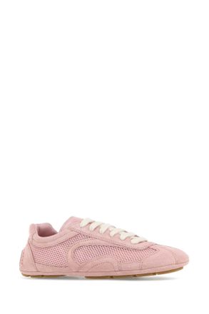 Prada Womens Pink Suede And Mesh Montecarlo Sneakers Pesco