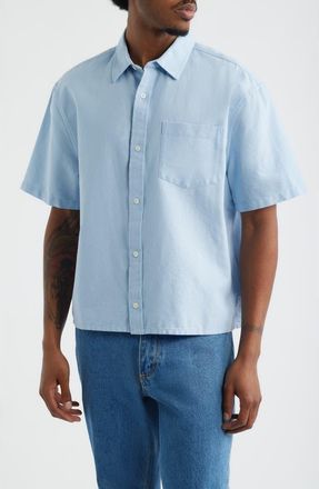 BP. Boxy Crop Oxford Button-Up Shirt in Blue Peaceful at Nordstrom, Size Xx-Large