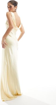 Six Stories Bridesmaid cowl back satin maxi dress in lemon-Yellow