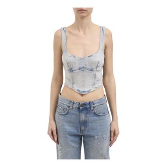 Haikure Elsie Trompe LOeil Top - Dames - Tops zonder mouwen - Blauw - L - Katoen - Tops