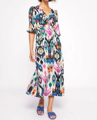 Vilagallo Carolina Ikat Print Midi Dress In White Multi