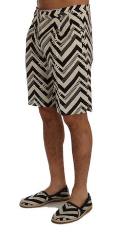 Dolce & Gabbana Mens Striped Cotton Linen Shorts White Chino