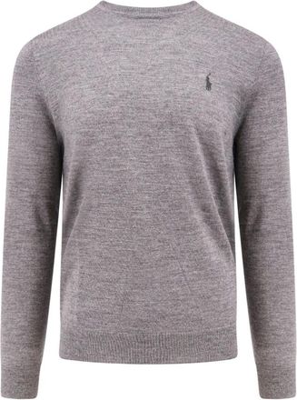 Polo Ralph Lauren Geborduurde Pony Wollen Trui met Ronde Hals - Heren - Ronde hals truien - Grijs - 2XL - Wol - Truien & Vesten