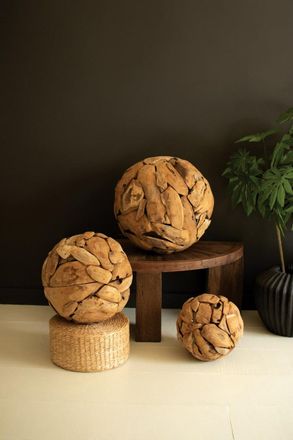 Kalalou Set Of Three Recycled Teakwood Spheres