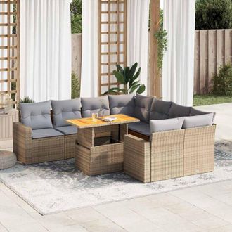 vidaXL Set De Sof&aacute;s De Jard&iacute;n Con Cojines 9 Pzas Rat&aacute;n Sint&eacute;tico Beige Vidaxl