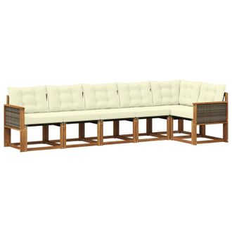 vidaXL Conjunto De Sof&aacute;s De Exterior Con Coj&iacute;n 6 Pcs Natural Y Crema Vidaxl