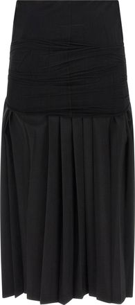 Maison Margiela Double Layer Pleated Wool Blend Skirt - Black