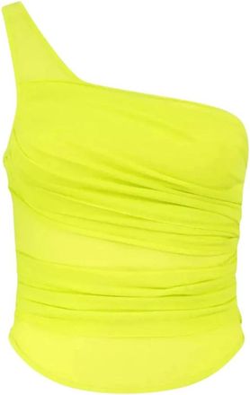Gauge81 Gele one-shoulder top met gerimpeld detail - Dames - Tops zonder mouwen - Geel - S - Leer - Tops
