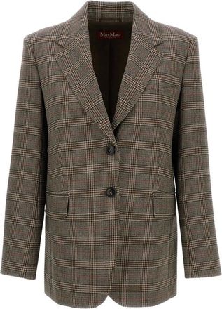 Max Mara Jassen, Dames, Bruin, XS, Wol, Enkelrijig Geruit Blazer