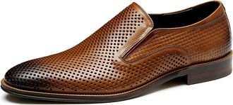 Generic Mens Cut Out Breathable Loafers Slip On Soft Sole Moccasins Casual Formal Leather Shoes,Brown,8