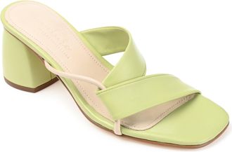 Journee Collection Journee Signature Womens Genuine Leather Jossette Slip On Block Heel Open Square Toe Sandals