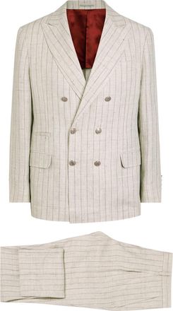 Brunello Cucinelli Pinstriped Double-breasted Linen Suit - Grey - 50 (IT50 / L)