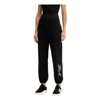 Karl Lagerfeld Broeken, Dames, Zwart, S, Pailletten, Logoband Trainingsbroeken met pailletten